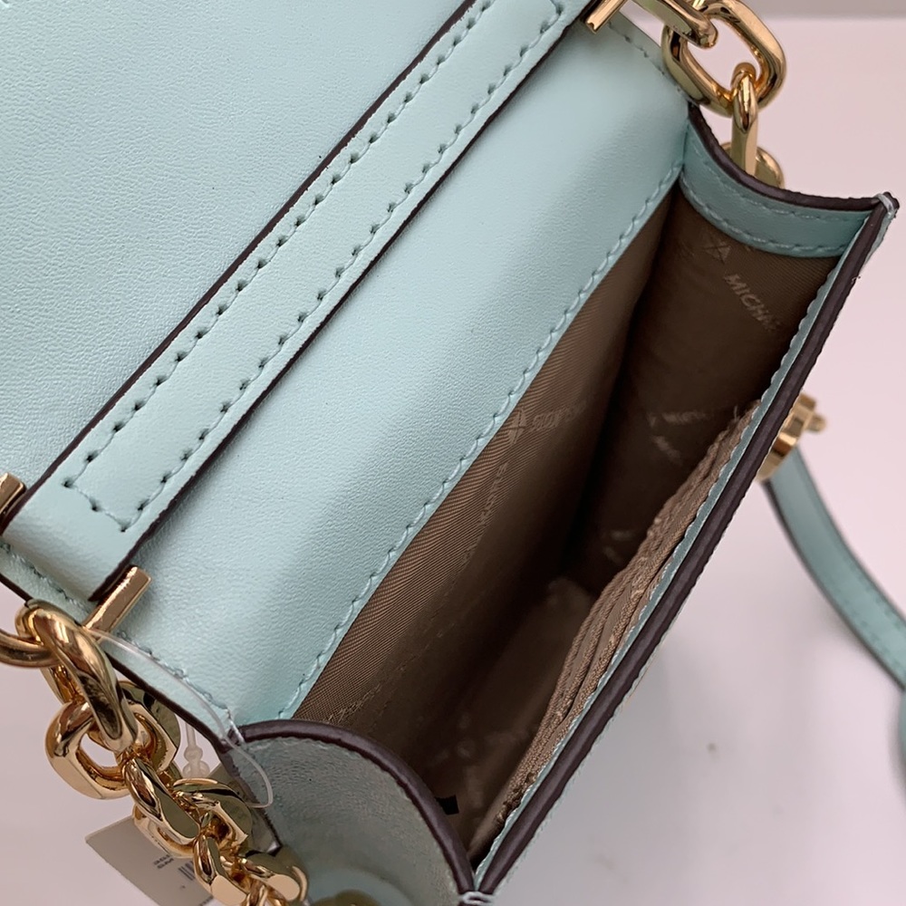 NWT MICHAEL KORS CARMEN SMALL NORTH SOUTH PHONE XBODY FAIR AQUA SIGNATURE COLOR - Picture 11 of 16